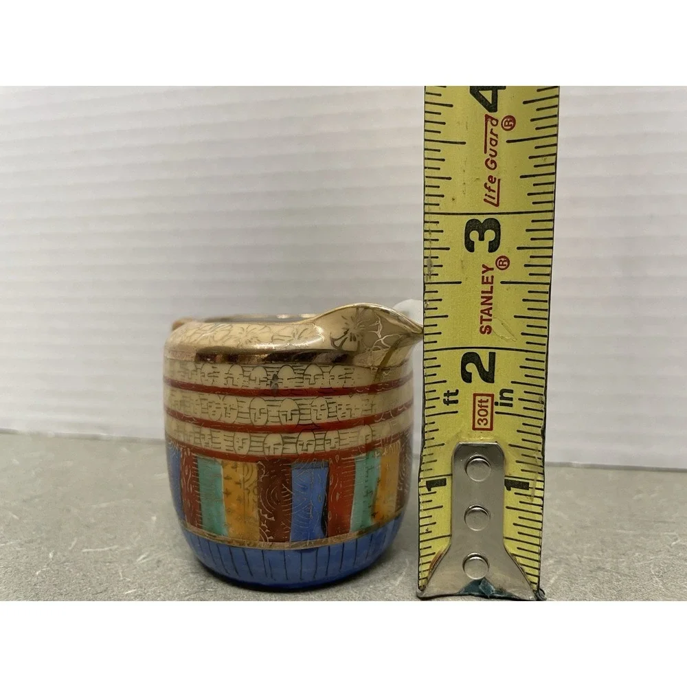 Vtg Chikaramachi Japanese Thousand Faces Gold Trim Hand Painted‎ Creamer 2 1/4